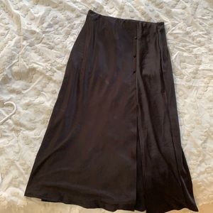 Black satin midi skirt with slit